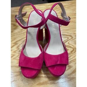 Stuart Weitzman Mirri Knotted Women 6 Pink Suede Platform Block Heel Sandals S26